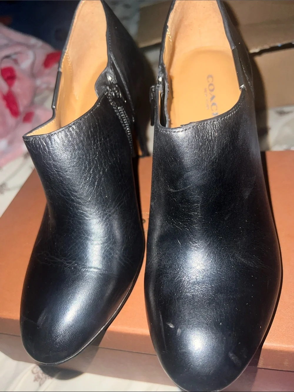 Coach Black Leather Zip Side Women's Ankle Booties